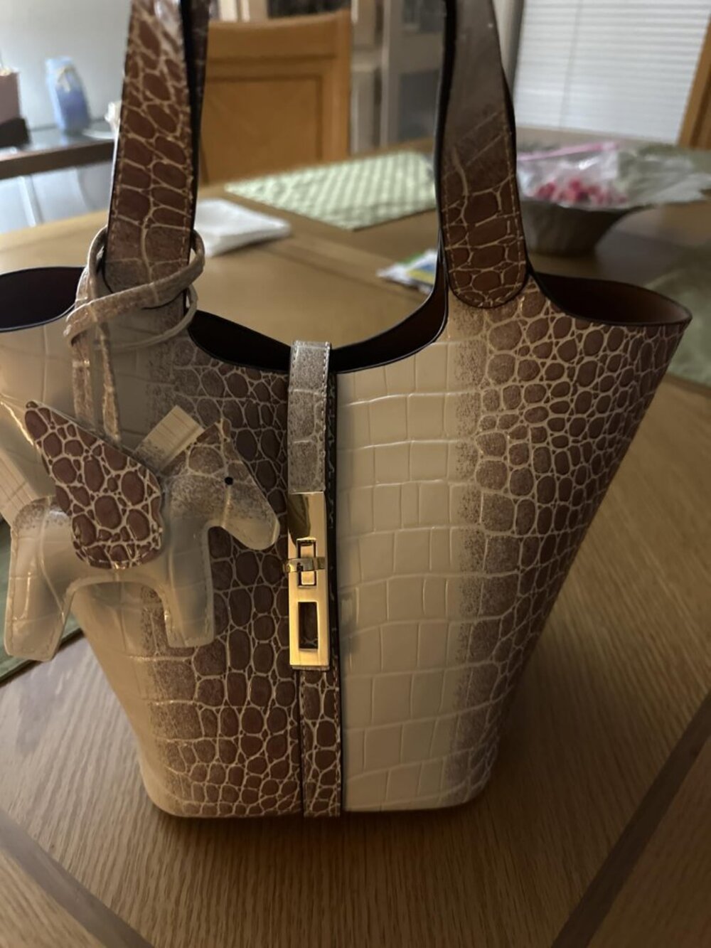 Neiman Marcus Croc Embossed Vegan Leather Top Handle Bag